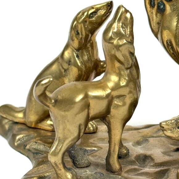 Vintage Brass Dog Figurine Pack Scene Rustic Hunting Decor Ornate Canine Decor - Picture 6 of 9